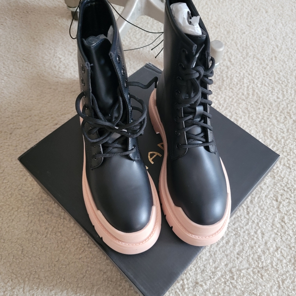 Black and brush faux leather boots